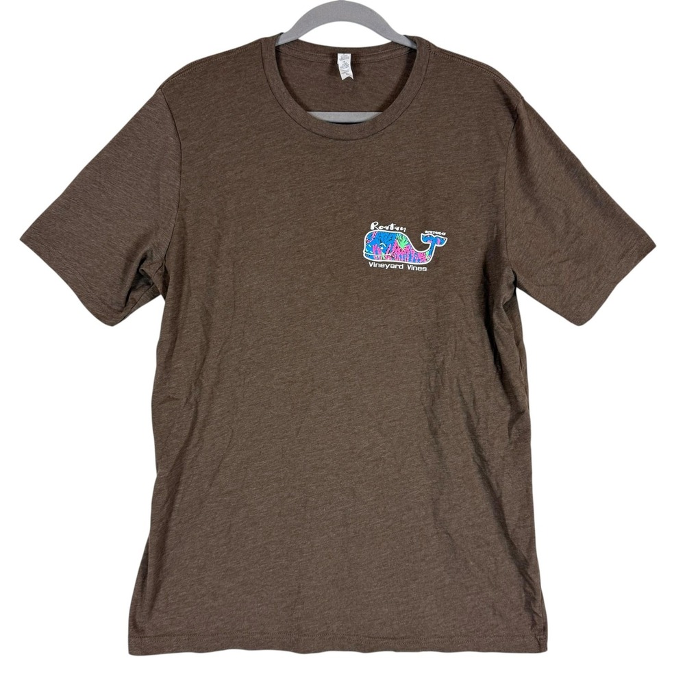 Vineyard Vines Shirt Mens XL Brown Roatan Honduras Whale Graphic Tee Back Print